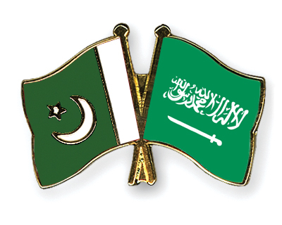 Pakistan and Saudi Arabia diplomatic flags representing bilateral partnership